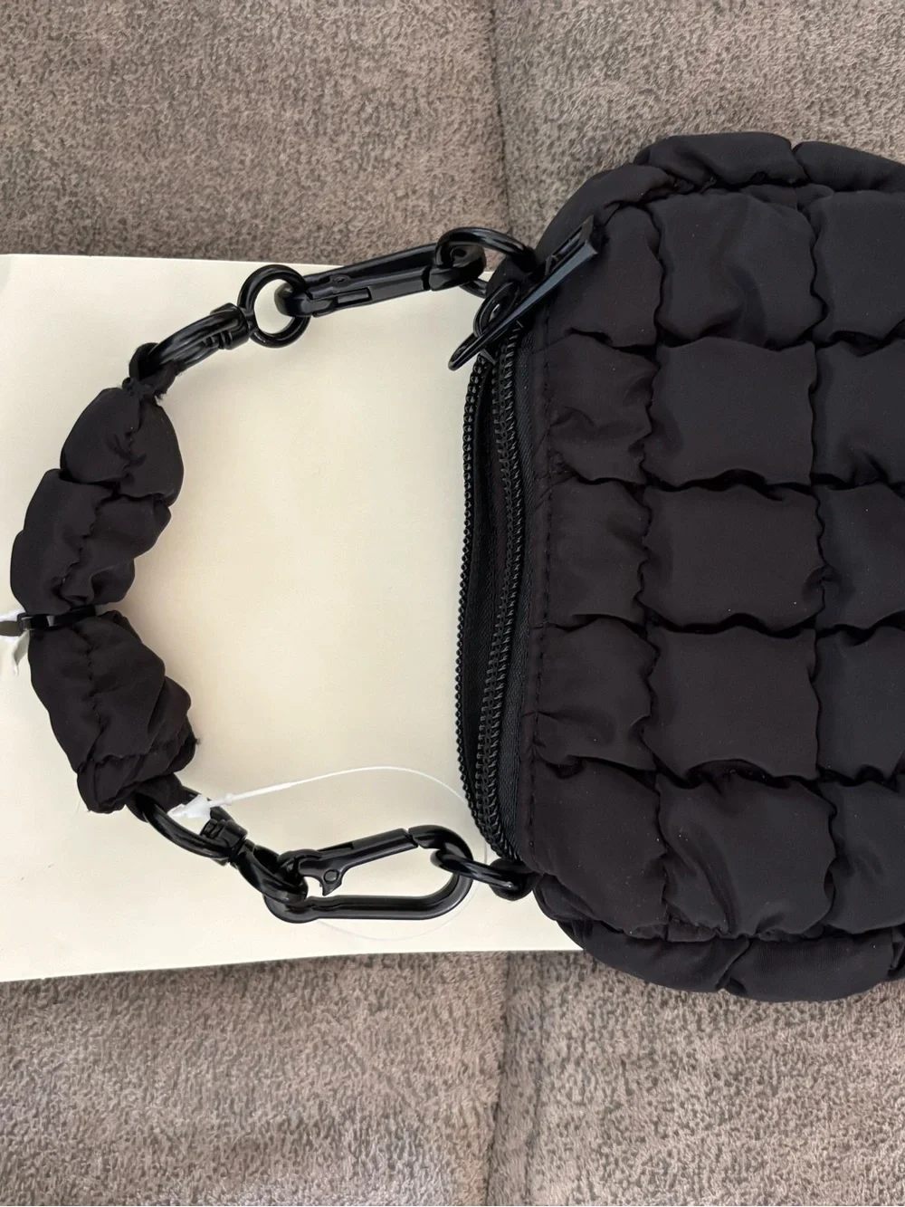 Black Quilted Hobo Shoulder Bag and Mini Pouch - Women